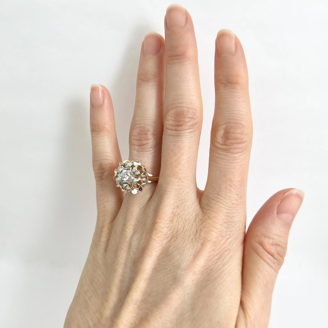 Vintage 1950's Diamond Two-Tone Dome Cocktail Ring 18K Rose White Gold, 5.47 Gr - 2