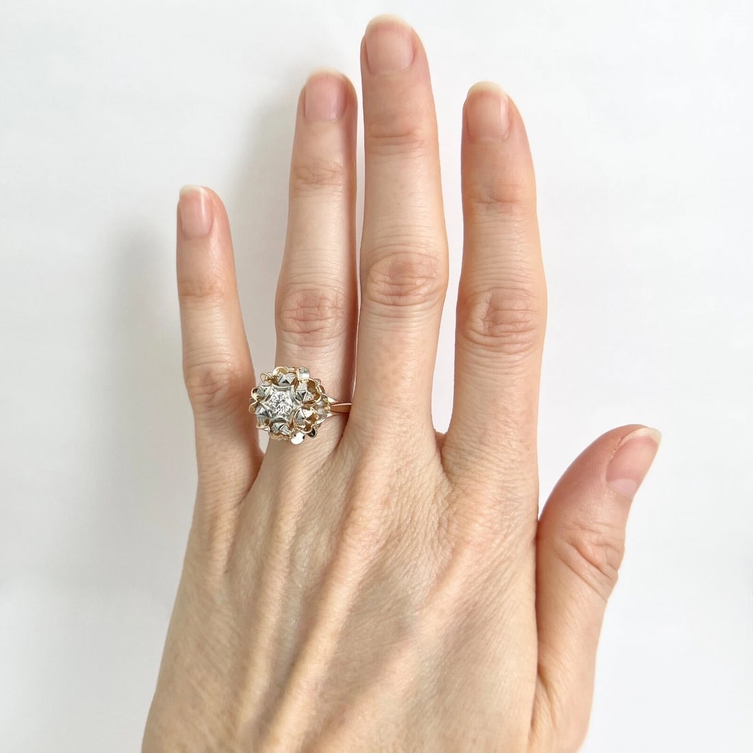 Vintage 1950's Diamond Two-Tone Dome Cocktail Ring 18K Rose White Gold, 5.47 Gr - 3