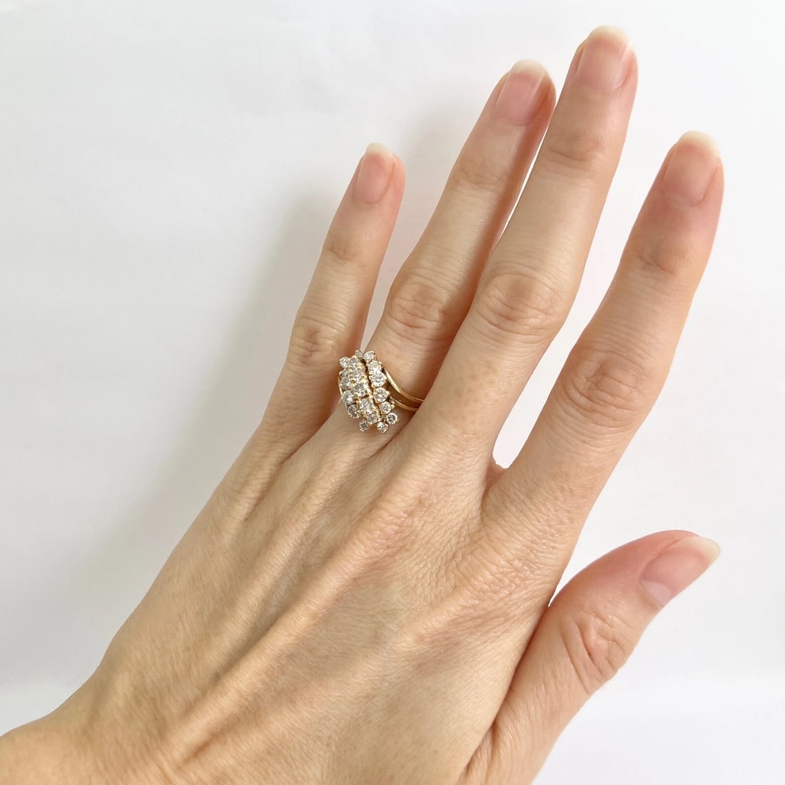 Vintage Diamond Cluster Cocktail Statement Ring 14K Yellow Gold, 4.55 Grams - 4