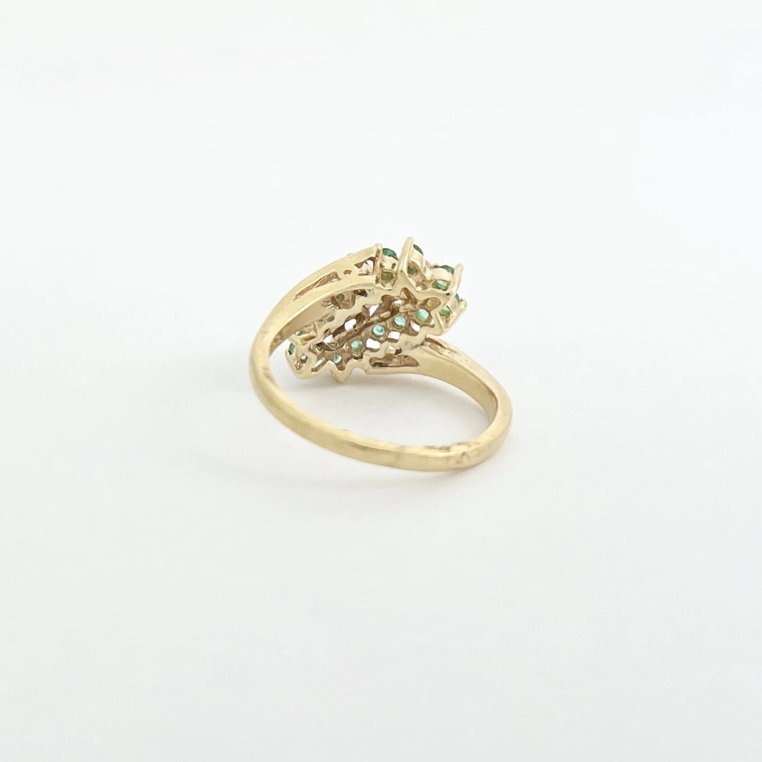 Vintage Green Emerald Diamond Cluster Cocktail Ring 14K Yellow Gold, 3.23 Grams - 7