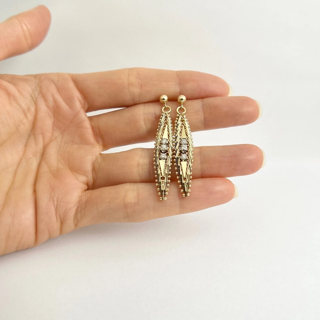 Vintage Diamond Flex Dangle Drop Earrings 14K Yellow Gold, 6.77 Grams - 2