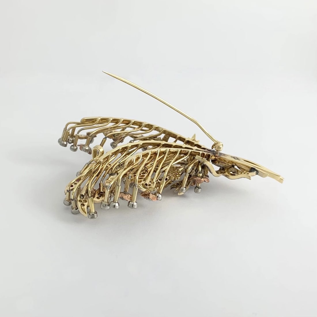 Antique Victorian Enamel Diamond Flower Spray Brooch 18K Yellow Gold, 34.49 Gram - 8