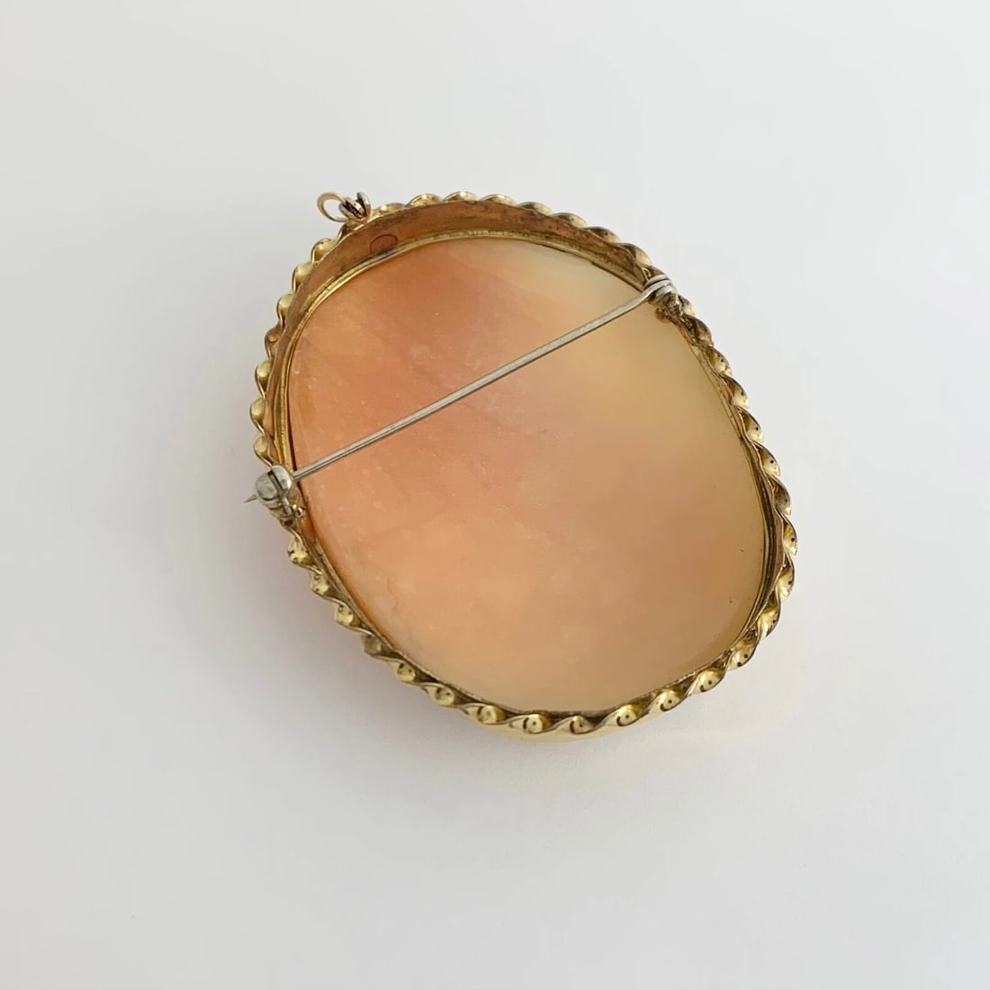 Antique Victorian Cameo Shell Pendant Brooch Pin Yellow Gold Plated, 24.19 Grams - 9