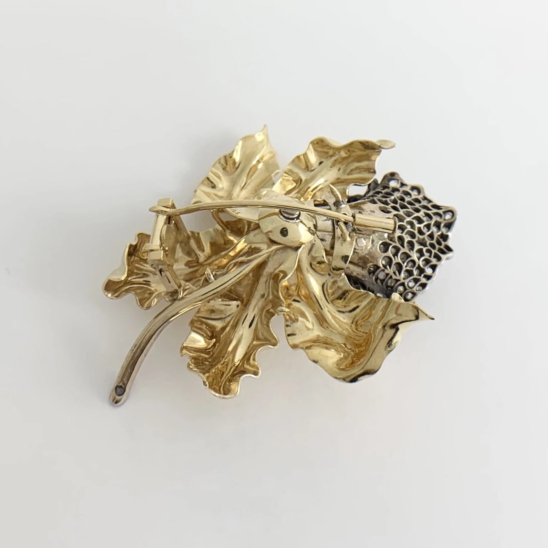 Antique Art Nouveau Diamond Ruby Flower Brooch Pin 18K Yellow Gold, 38.16 Gr - 9