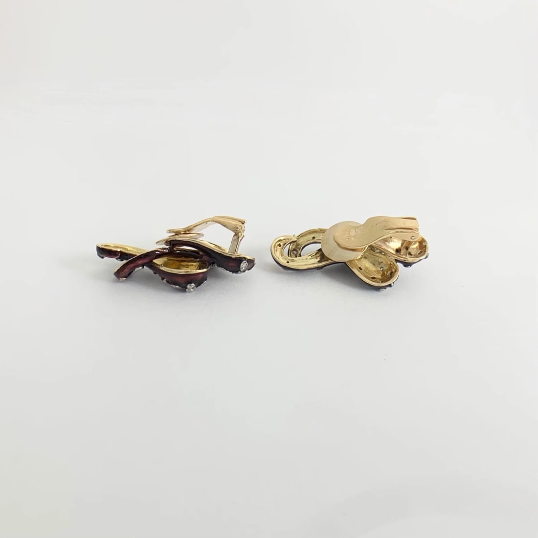 Vintage 1950's Red Enamel Diamond Drop Earrings 18K Yellow Gold 20.18 Grams - 6
