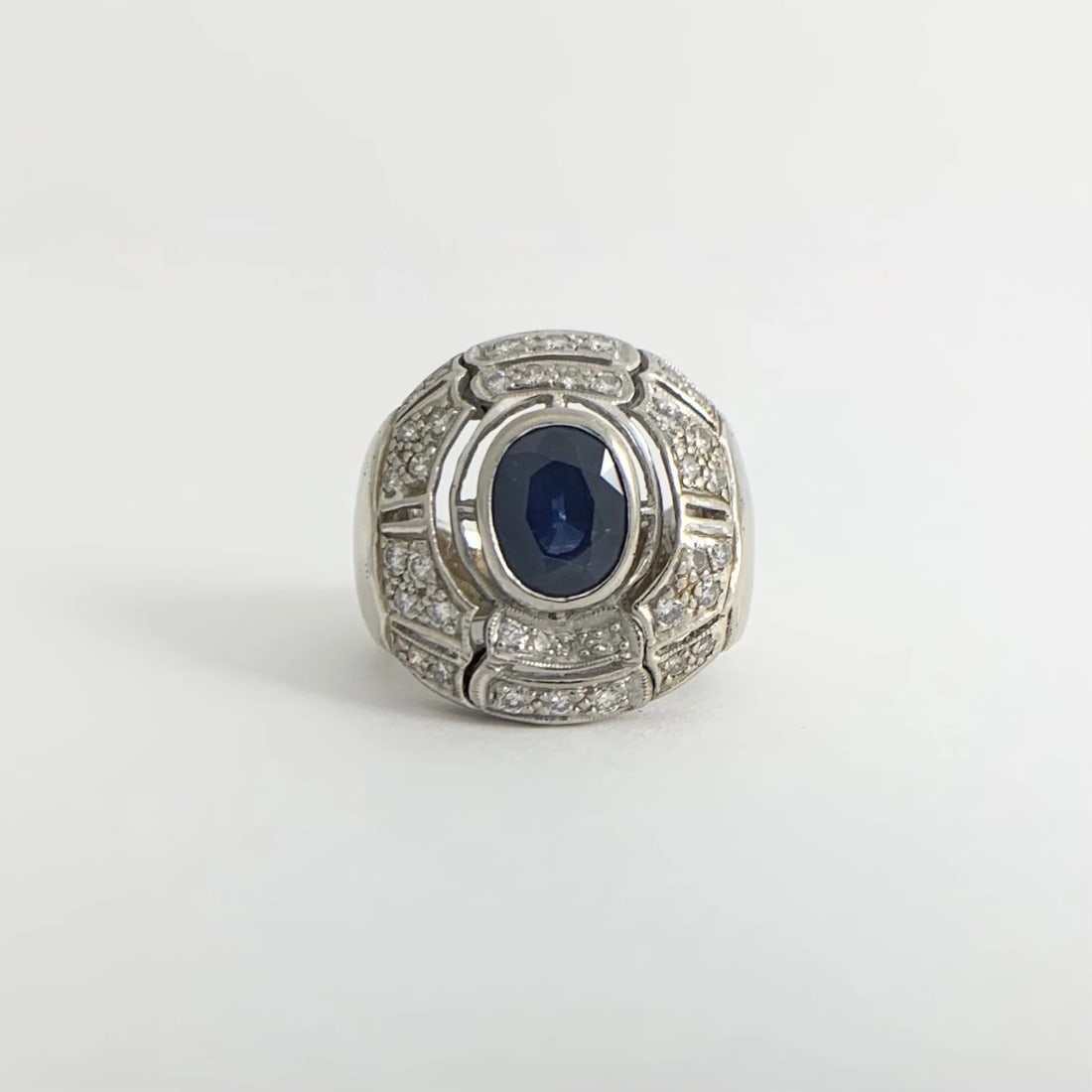 Vintage 1960s Oval Sapphire Diamond Large Statement Ring 14K White Gold 12.20 Gr - 6