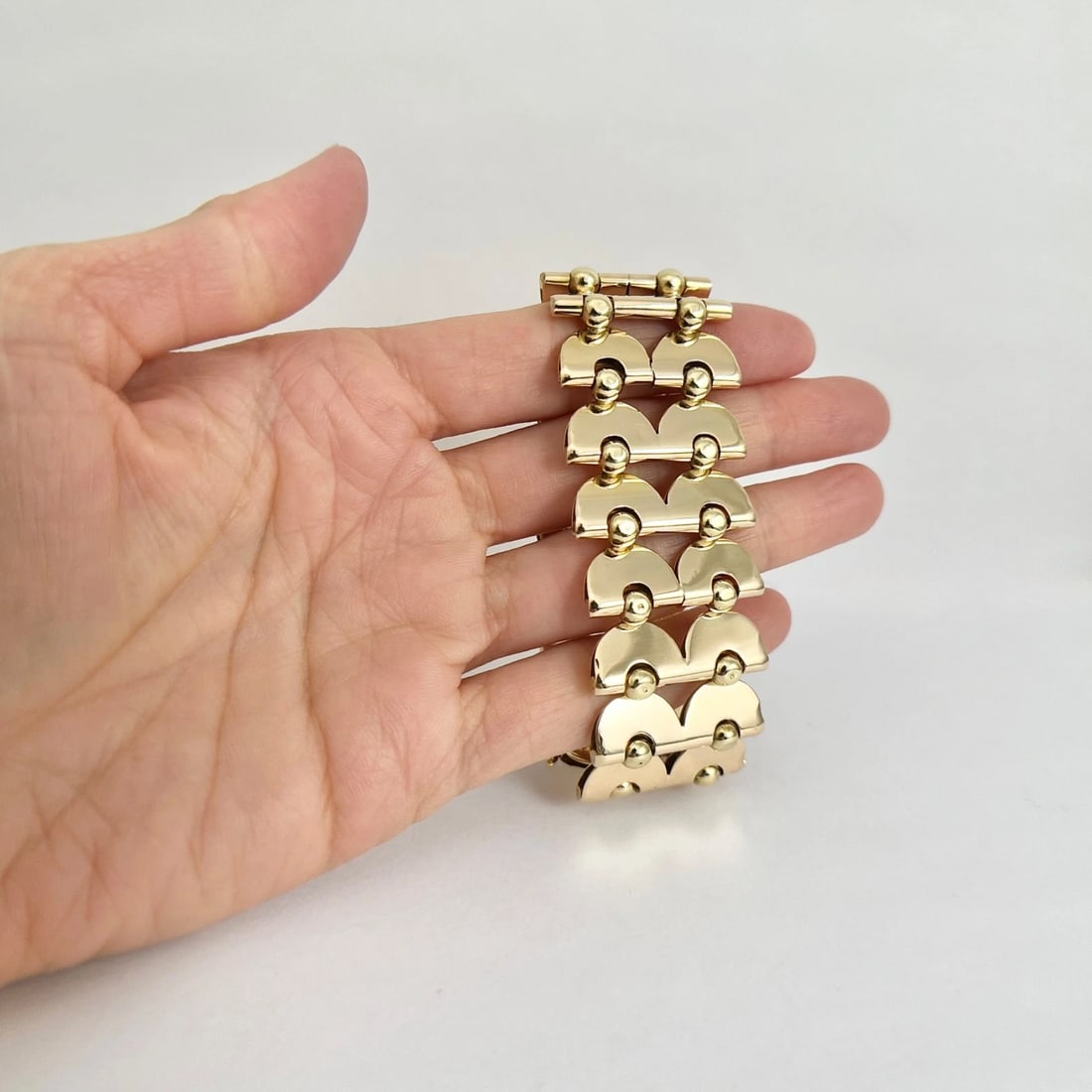 Vintage 1940's 1950's Wide Chain Link Bracelet 14K Yellow Gold, 7 Inch, 57.84 Gr - 2