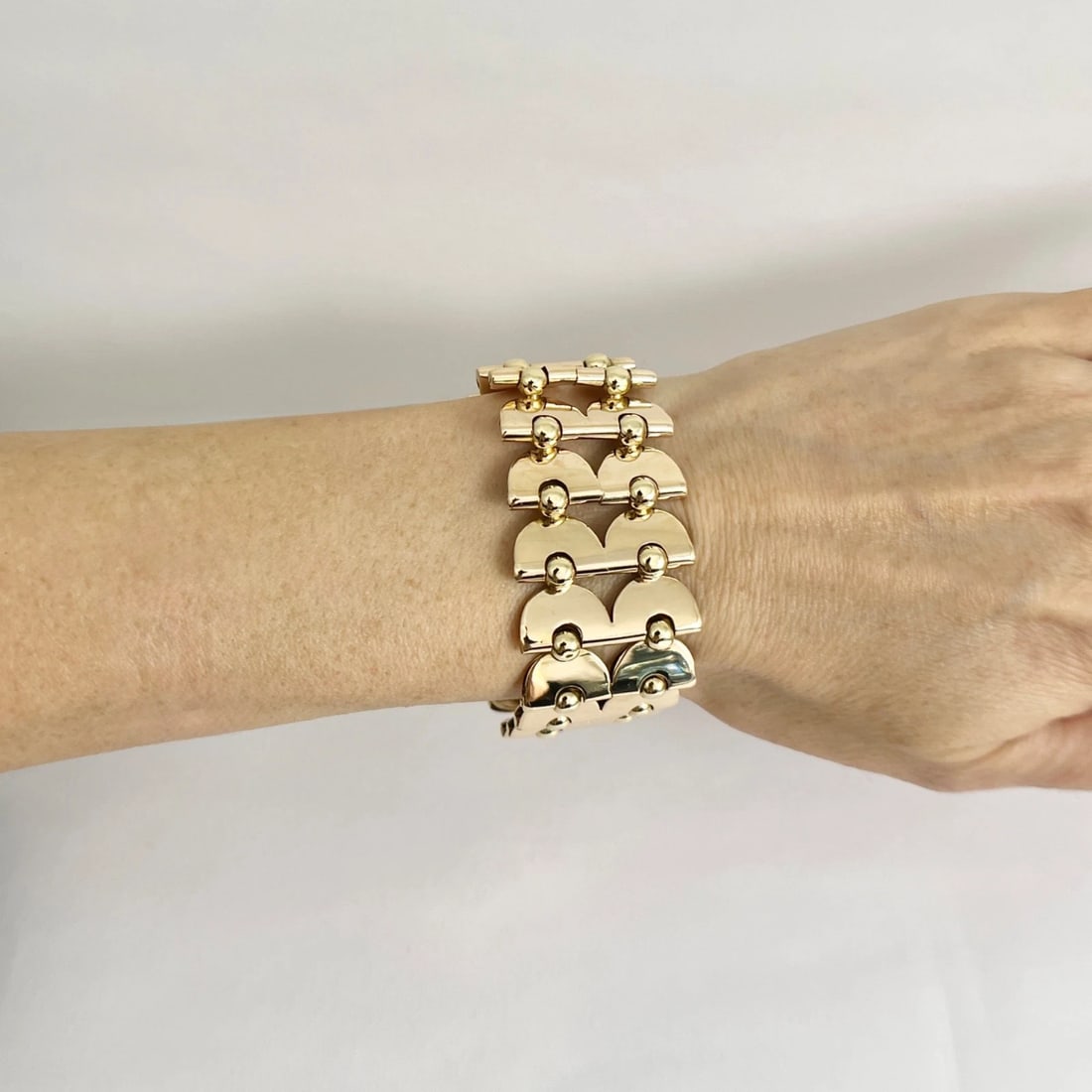 Vintage 1940's 1950's Wide Chain Link Bracelet 14K Yellow Gold, 7 Inch, 57.84 Gr - 4