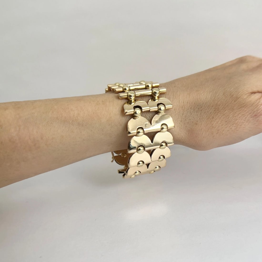 Vintage 1940's 1950's Wide Chain Link Bracelet 14K Yellow Gold, 7 Inch, 57.84 Gr - 5