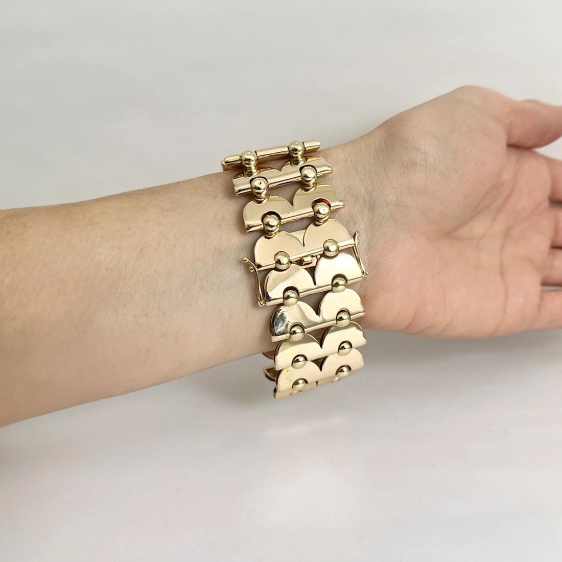 Vintage 1940's 1950's Wide Chain Link Bracelet 14K Yellow Gold, 7 Inch, 57.84 Gr - 6