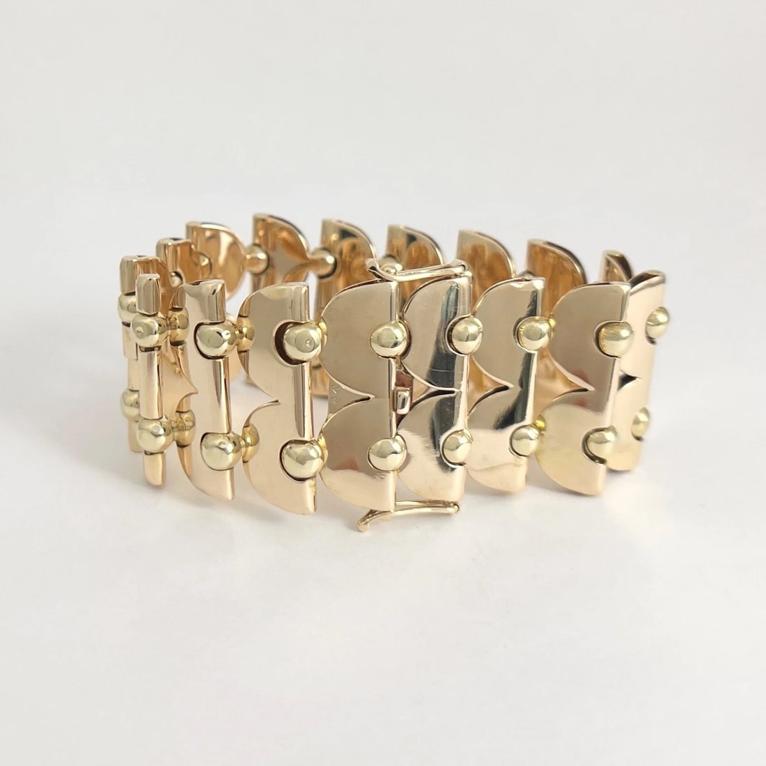 Vintage 1940's 1950's Wide Chain Link Bracelet 14K Yellow Gold, 7 Inch, 57.84 Gr - 7