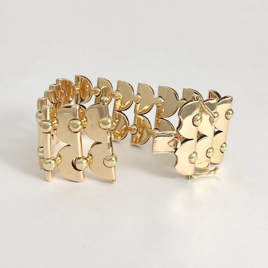 Vintage 1940's 1950's Wide Chain Link Bracelet 14K Yellow Gold, 7 Inch, 57.84 Gr - 8