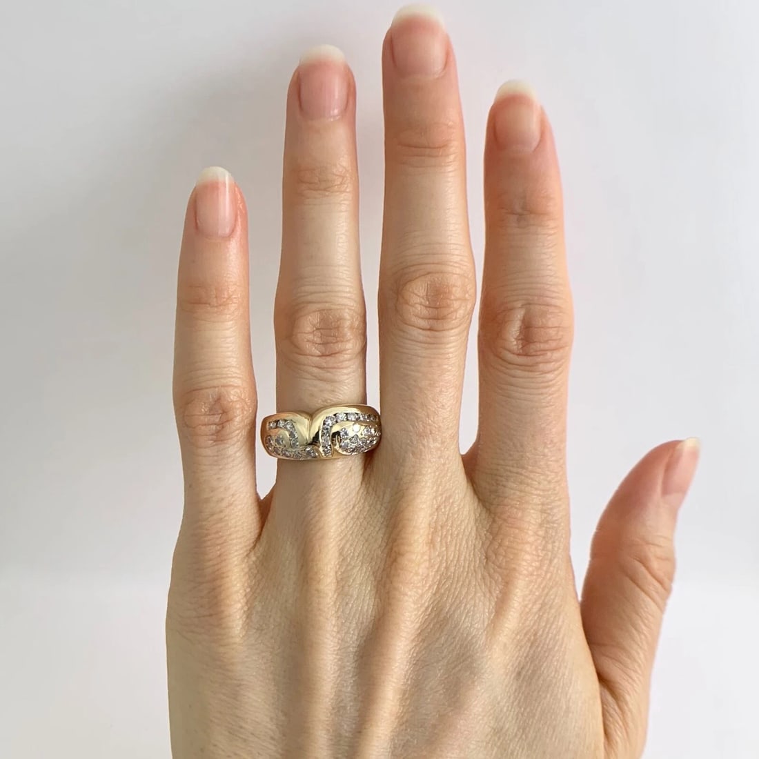Vintage Diamond Geometric Band Statement Ring 14K Yellow Gold, .58 CTW, 6.60 Gr - 2