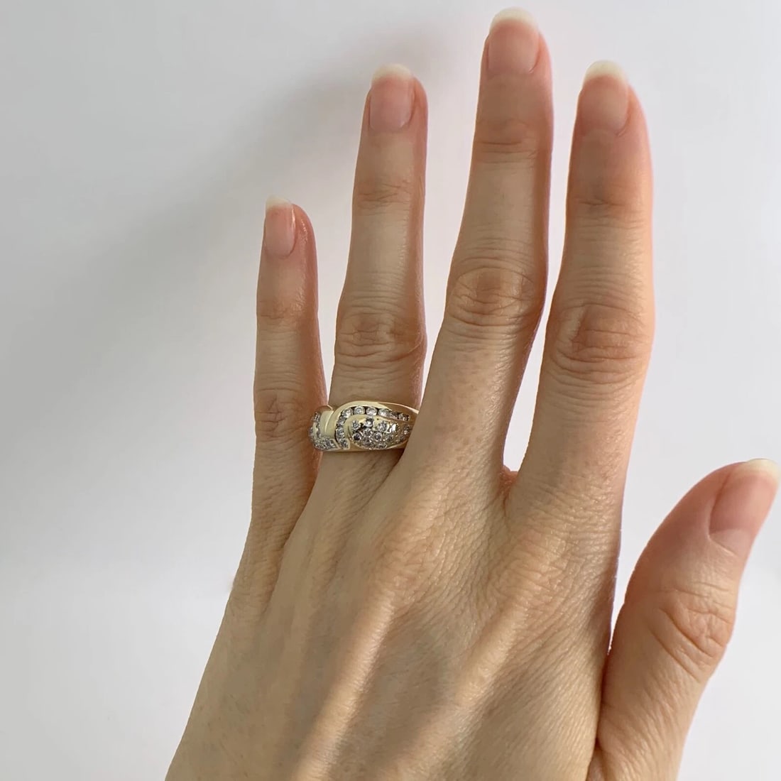 Vintage Diamond Geometric Band Statement Ring 14K Yellow Gold, .58 CTW, 6.60 Gr - 3
