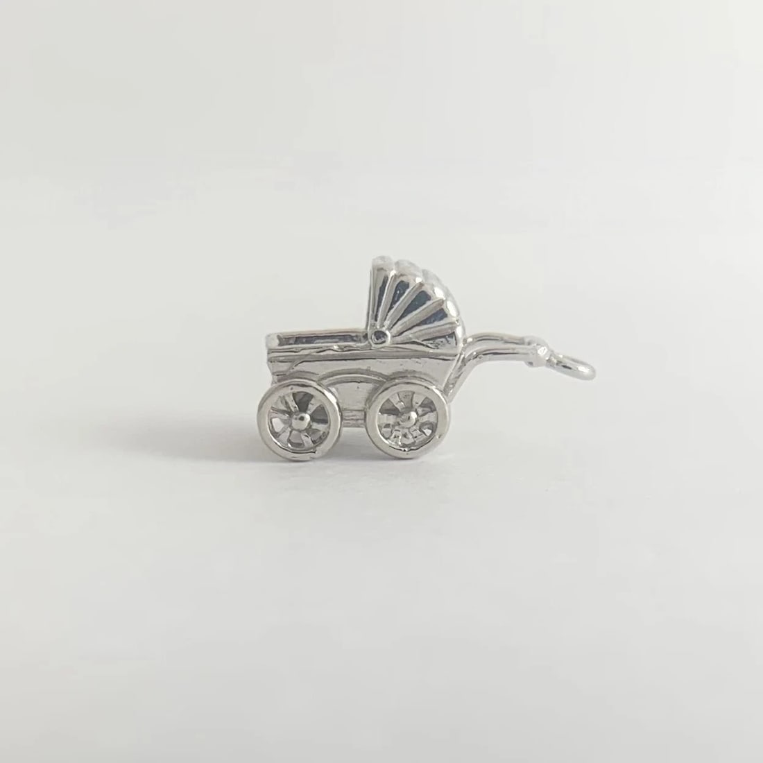 Vintage Baby Carriage Buggy Pram Bracelet Charm Pendant 14K White Gold, 3.61 Gr - 8
