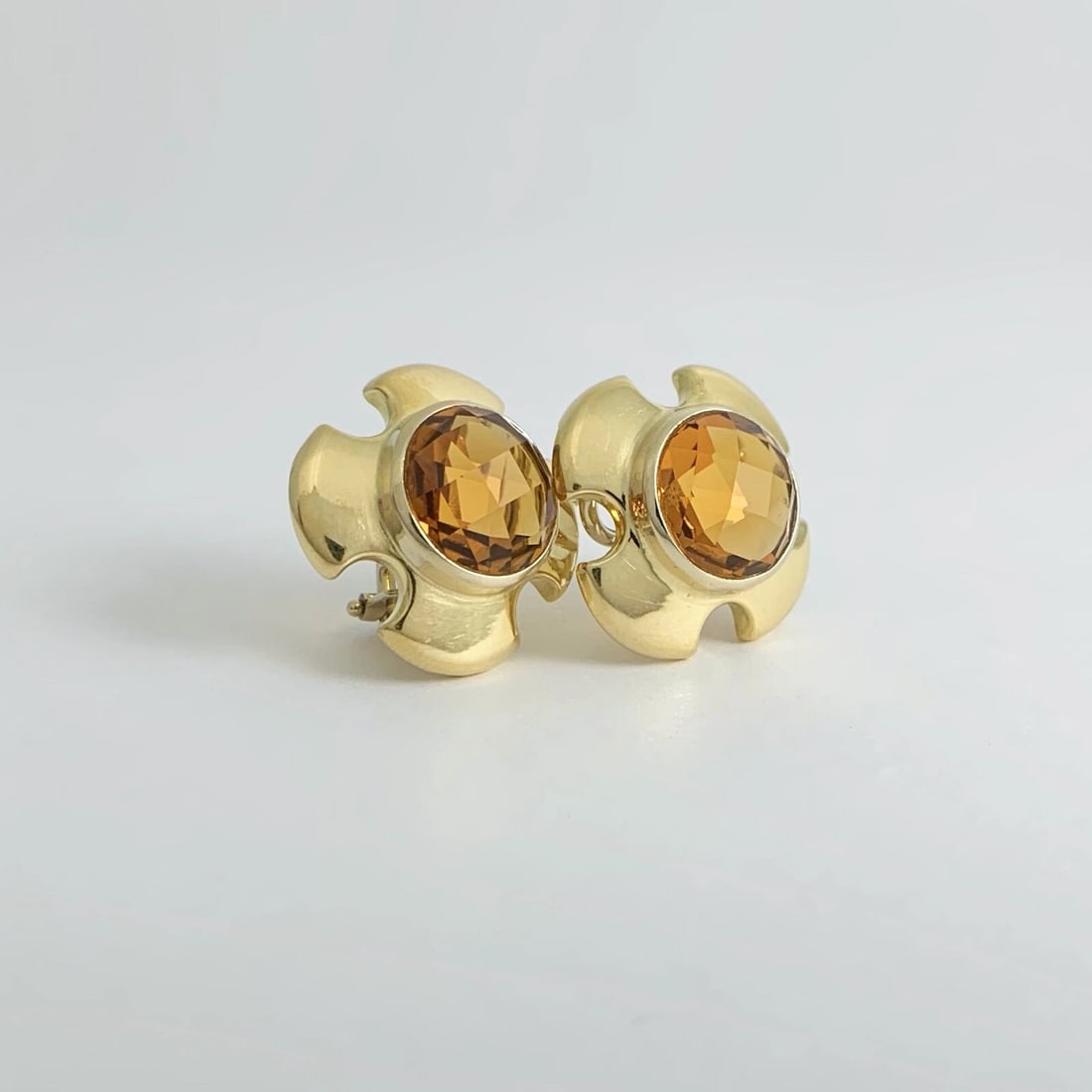 Vintage 1960s Citrine Geometric Drop Stud Earrings 18K Yellow Gold, 13.98 Grams - 6
