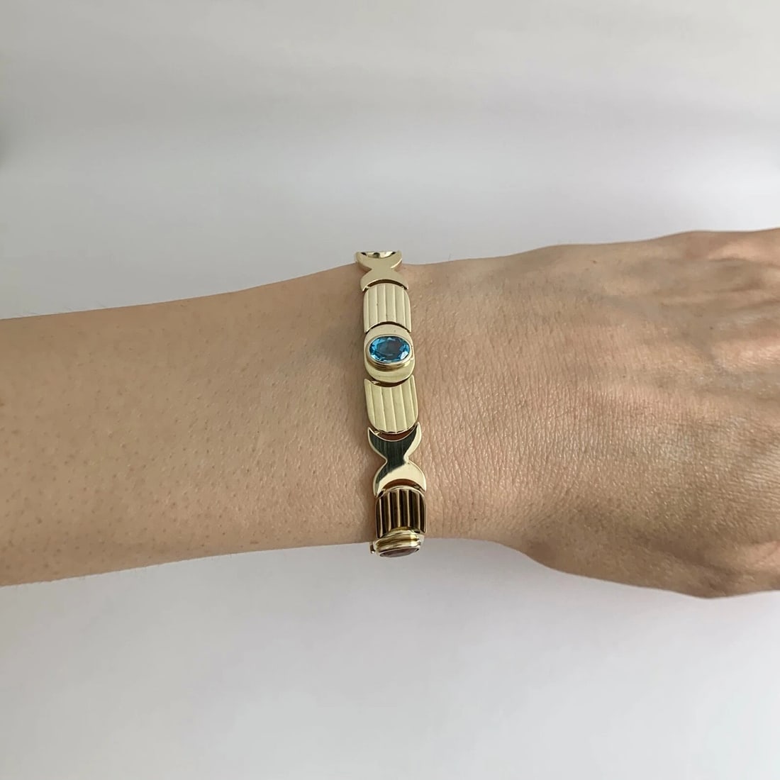 Vintage 1960's Italian Multicolored Gemstone Bracelet 14K Yellow Gold, 15.79 Gr - 2