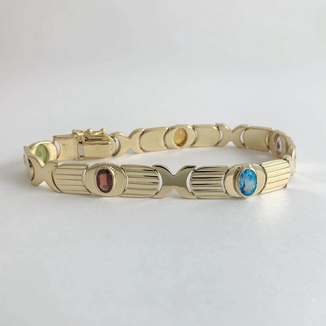 Vintage 1960's Italian Multicolored Gemstone Bracelet 14K Yellow Gold, 15.79 Gr - 5