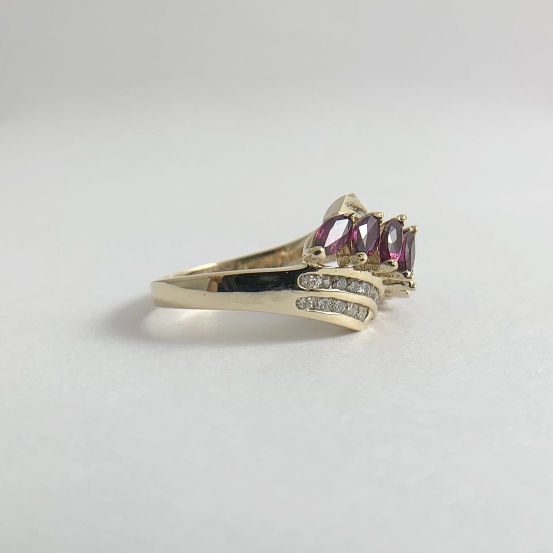 Vintage Marquise Ruby Diamond Channel-Set Statement Ring 14K Yellow Gold 3.78 Gr - 8