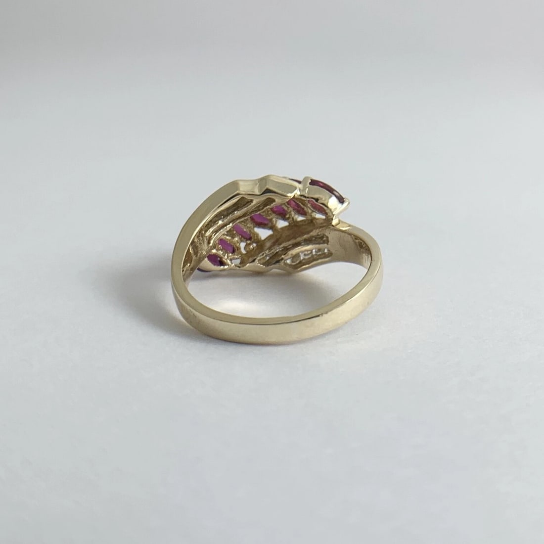 Vintage Marquise Ruby Diamond Channel-Set Statement Ring 14K Yellow Gold 3.78 Gr - 9