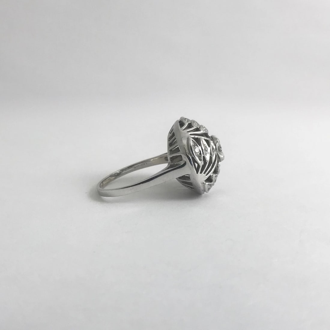 Vintage 1940's Diamond Filigree Dome Cocktail Ring 12K White Gold, 6.69 Grams - 9