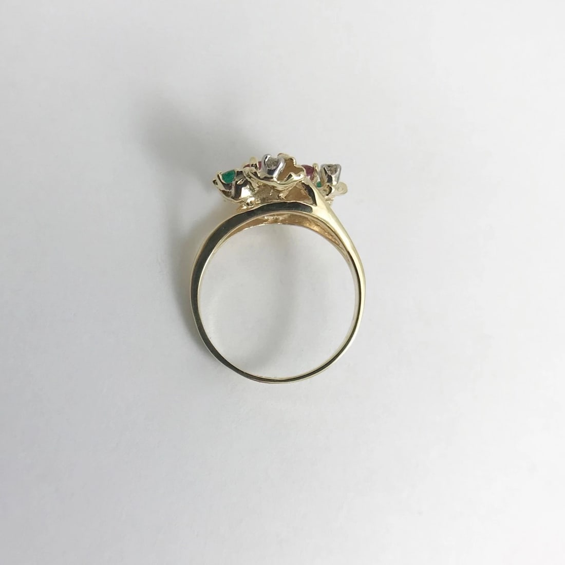 Vintage Red Ruby Green Emerald Diamond Cocktail Ring 14K Yellow Gold, 3.25 Grams - 12