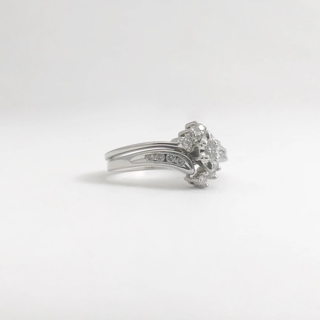 Vintage Marquise Diamond Engagement Ring Set 10K White Gold, .22 CTW, 3.59 Grams - 6
