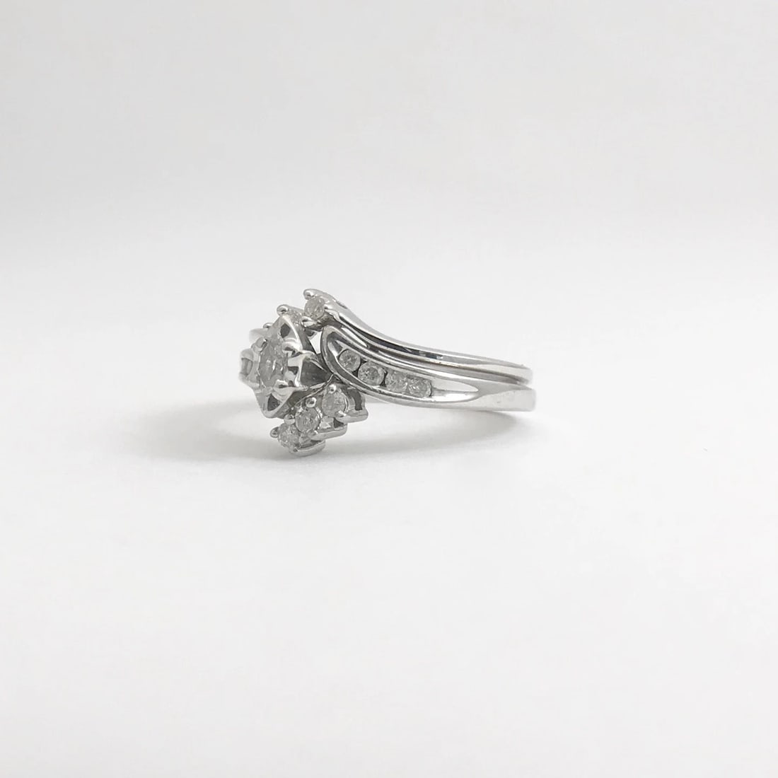 Vintage Marquise Diamond Engagement Ring Set 10K White Gold, .22 CTW, 3.59 Grams - 9