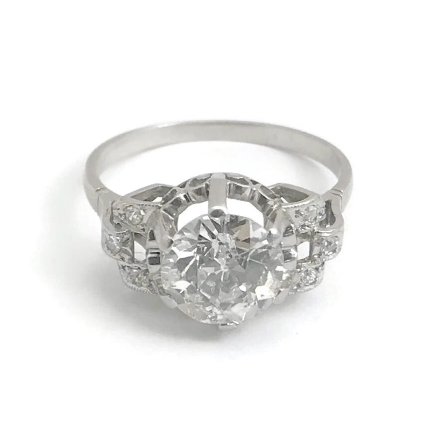 Antique Vintage Art Deco Round Diamond Platinum Engagement Ring 1.60 CTW (1 of 9)