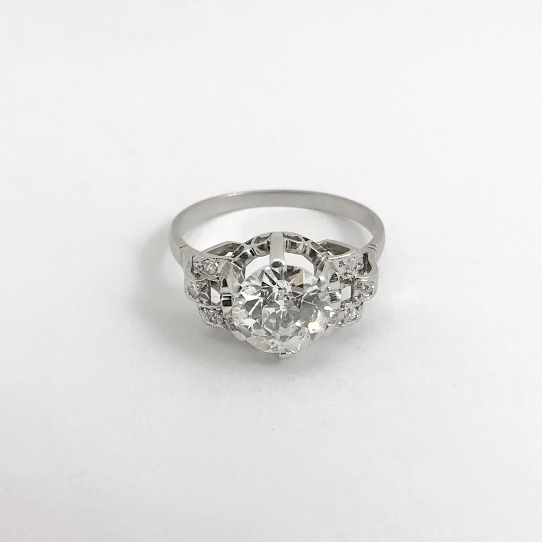 Antique Vintage Art Deco Round Diamond Platinum Engagement Ring 1.60 CTW - 6