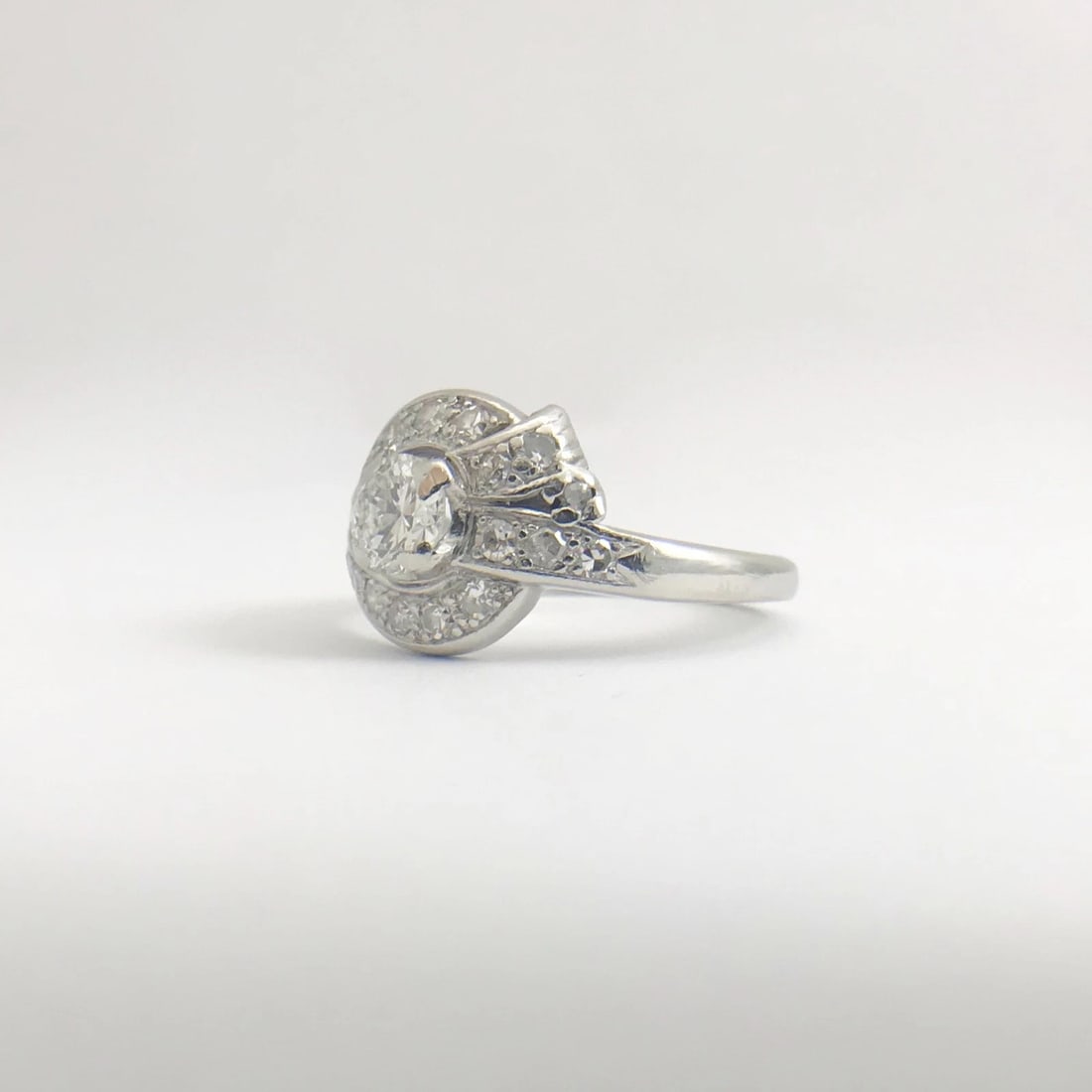 Vintage Art Deco Diamond Platinum Asymmetrical Ribbon Ring .83 ctw, 7.31 Grams - 10