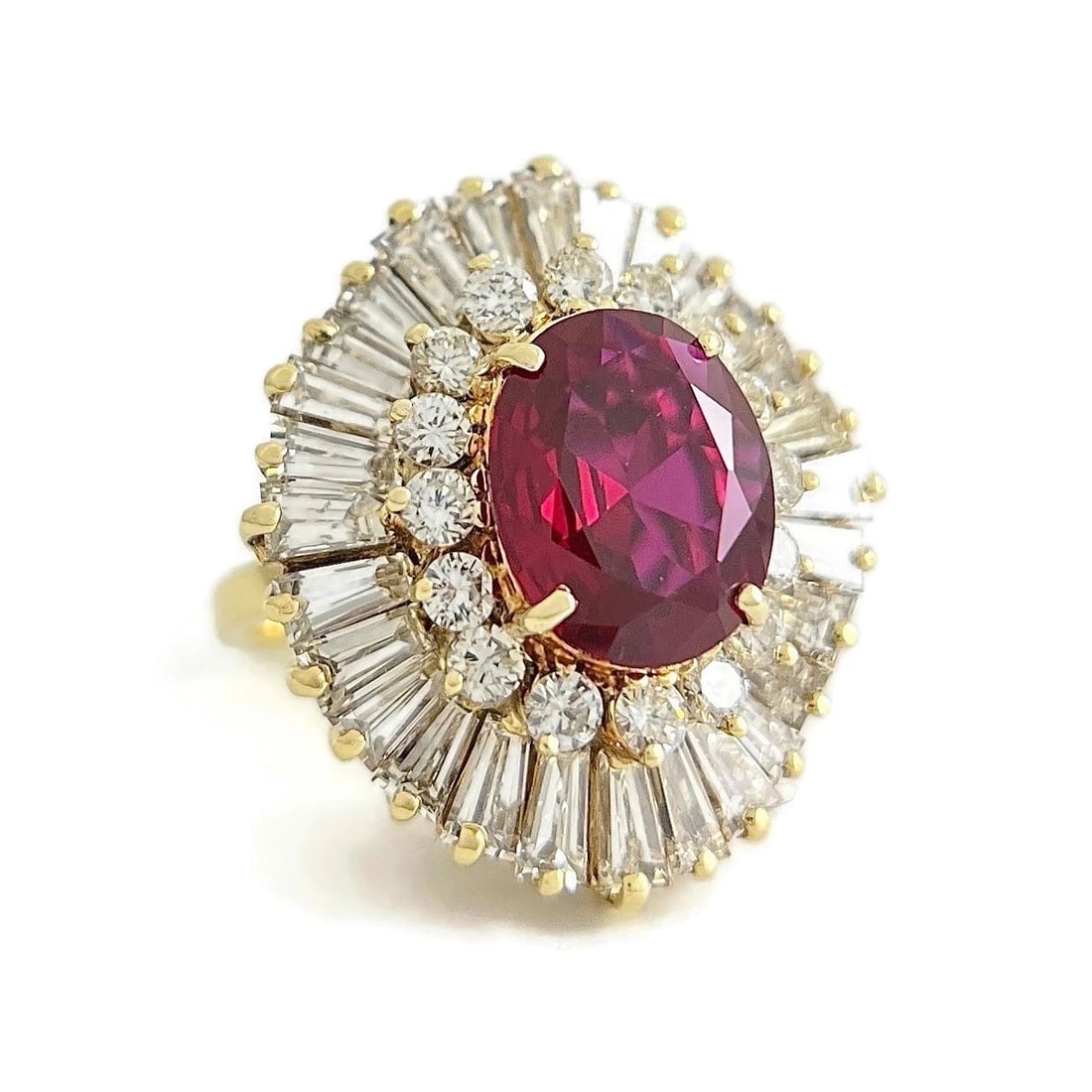 Vintage 1960's Red Gemstone Diamond Cocktail Ring 14K Yellow Gold, 13.81 Grams (1 of 11)