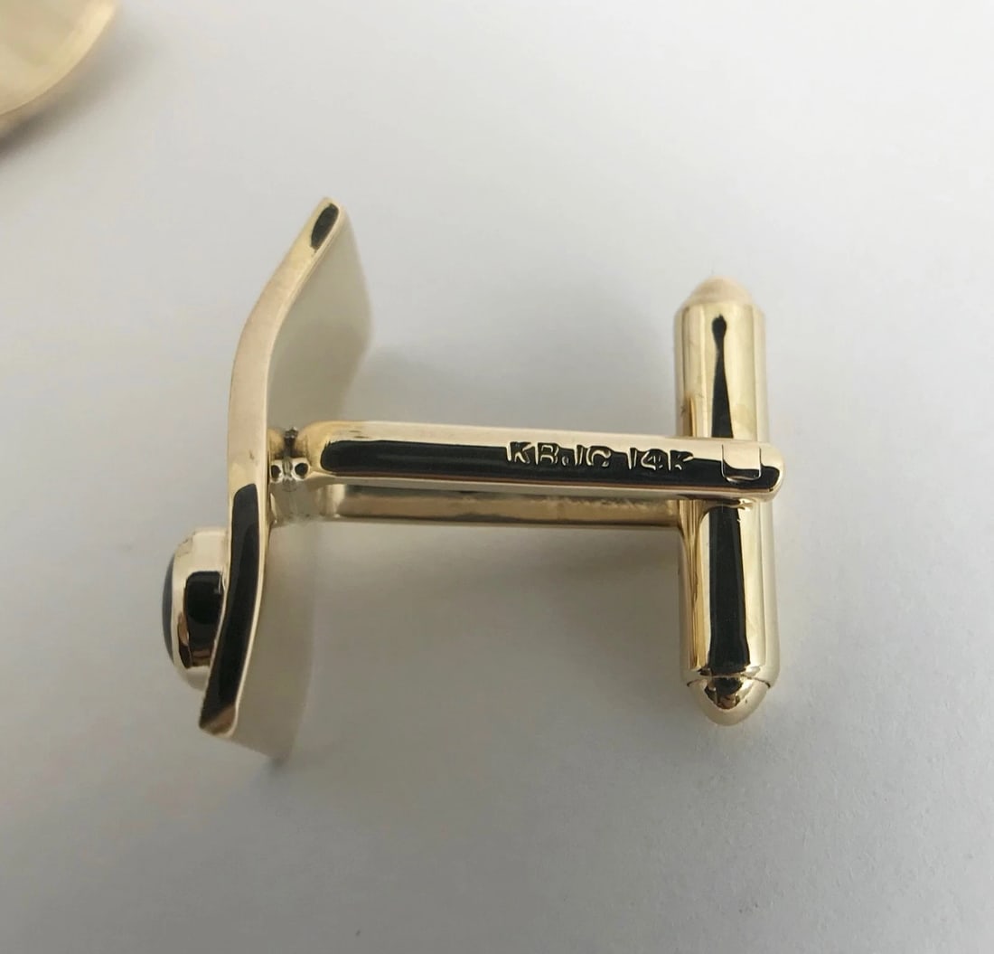 Vintage 1960's Tiger's Eye Diamond Wavy Cufflinks 14K Yellow Gold, 15.30 Grams - 7