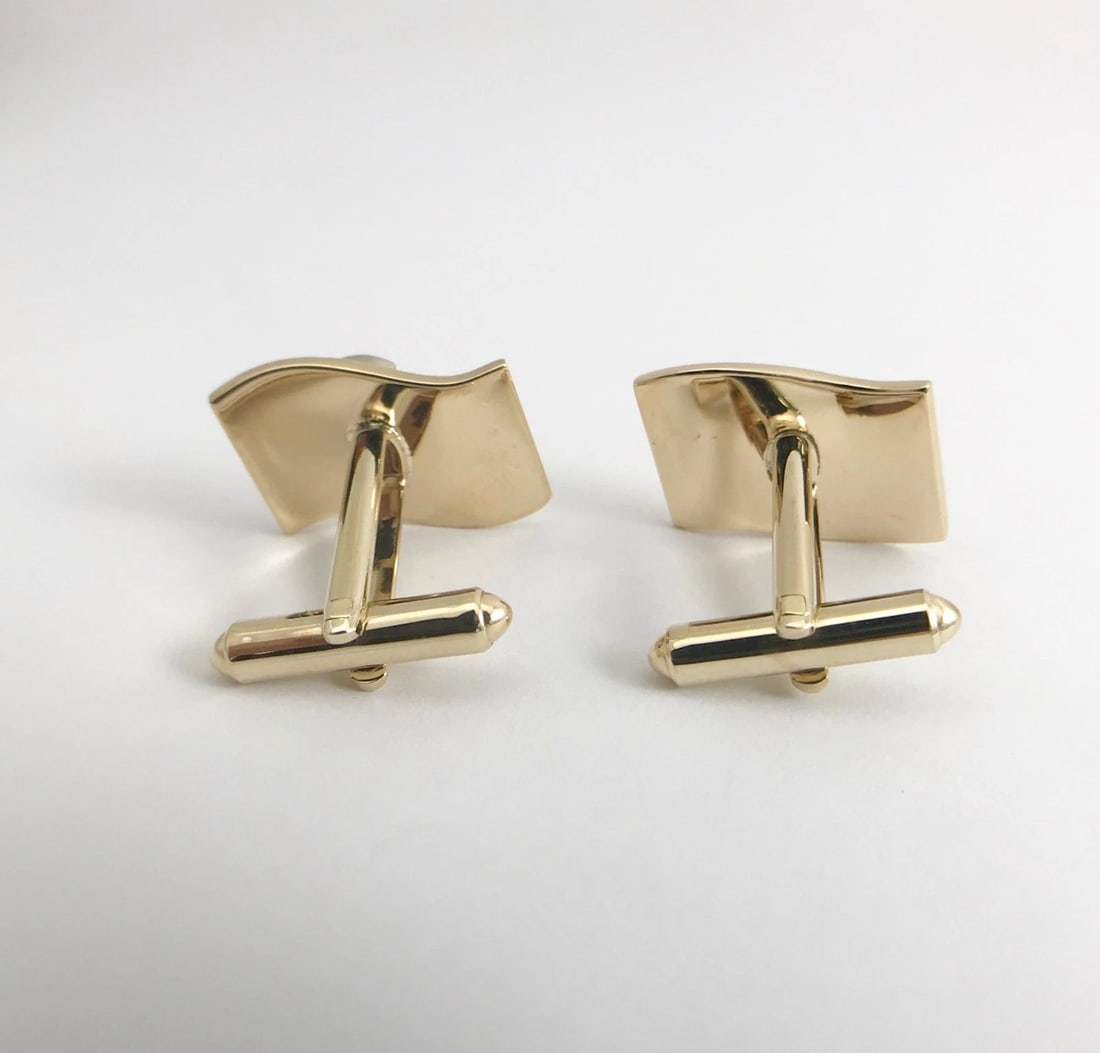 Vintage 1960's Tiger's Eye Diamond Wavy Cufflinks 14K Yellow Gold, 15.30 Grams - 8