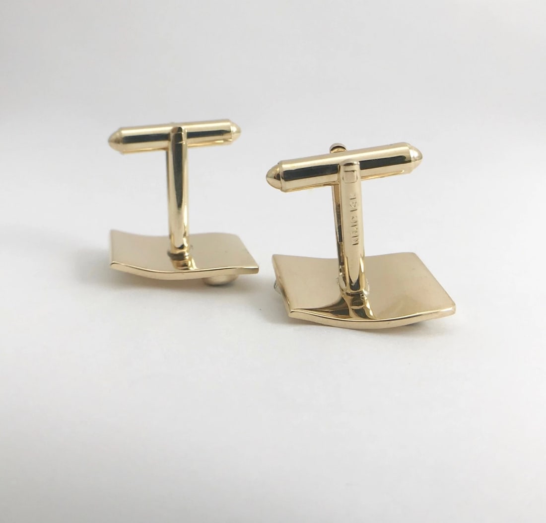 Vintage 1960's Tiger's Eye Diamond Wavy Cufflinks 14K Yellow Gold, 15.30 Grams - 9