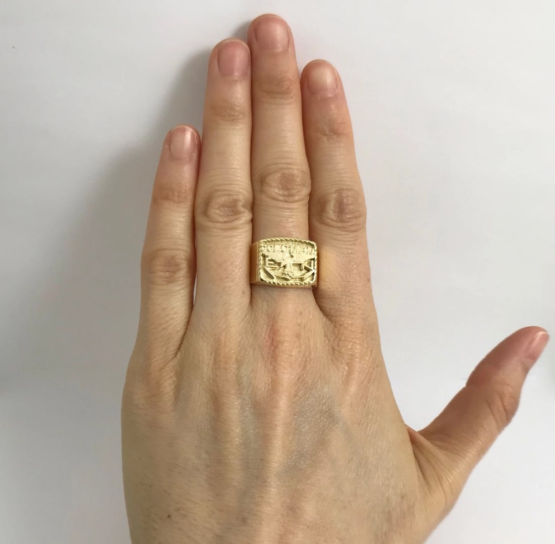 Vintage Men's Colombia Flat Top Ring 14K Yellow Gold, Size 10.25, 12.52 Grams - 2