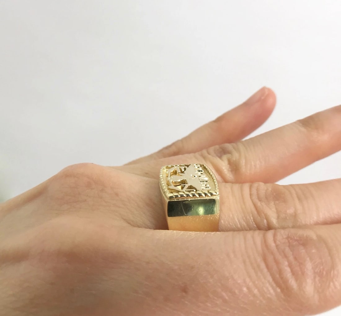 Vintage Men's Colombia Flat Top Ring 14K Yellow Gold, Size 10.25, 12.52 Grams - 6