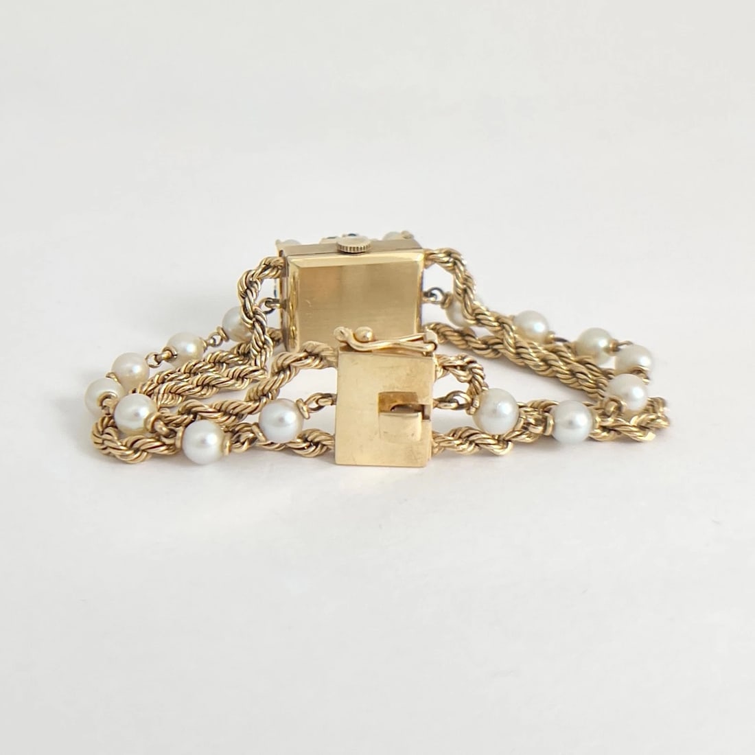 Vintage 1940's Nelmor Pearl Sapphire Bracelet Watch 14K Yellow Gold, 30.7 Grams - 8