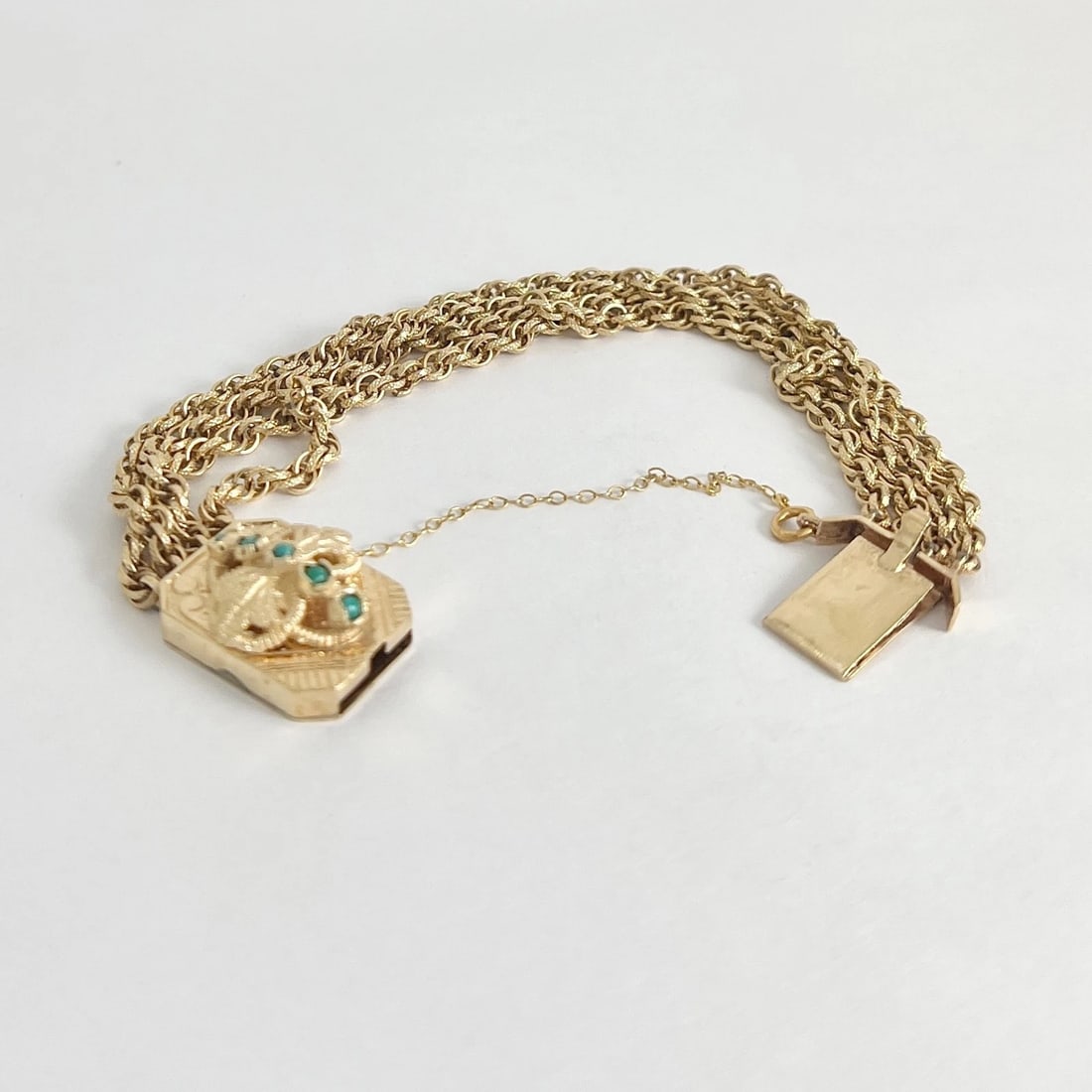 Vintage 1940's Turquoise Multi-Strand Chain Bracelet 14K Yellow Gold, 23.96 Gram - 11