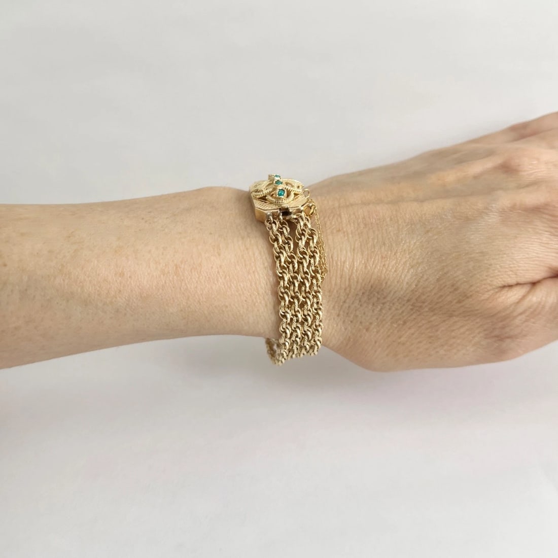 Vintage 1940's Turquoise Multi-Strand Chain Bracelet 14K Yellow Gold, 23.96 Gram - 4