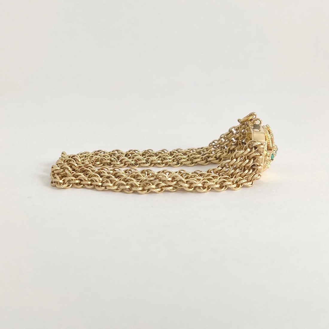 Vintage 1940's Turquoise Multi-Strand Chain Bracelet 14K Yellow Gold, 23.96 Gram - 9