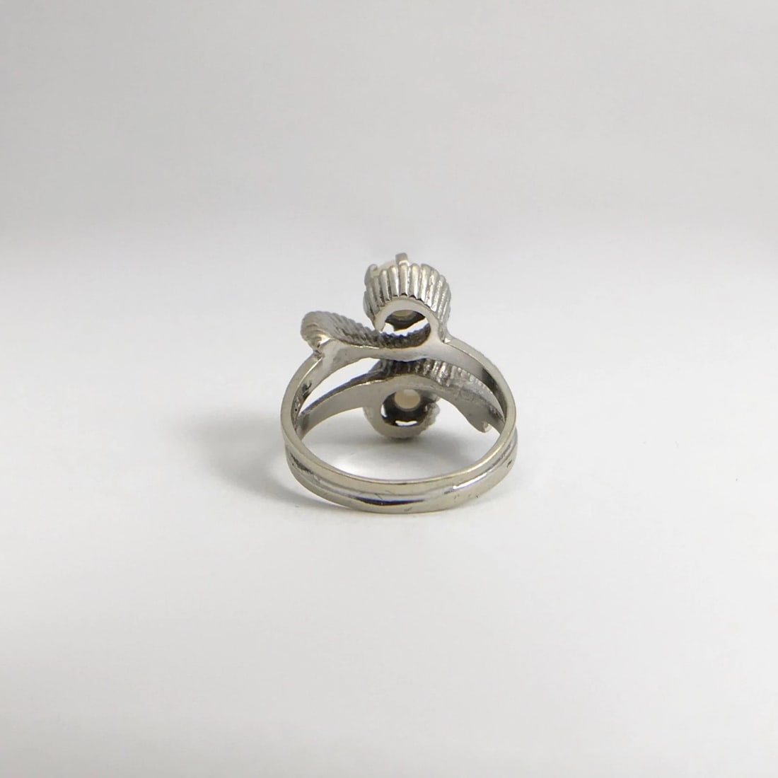 Vintage 1950's Double White Pearl Swirl Cocktail Ring 14K White Gold, 5.72 Grams - 10