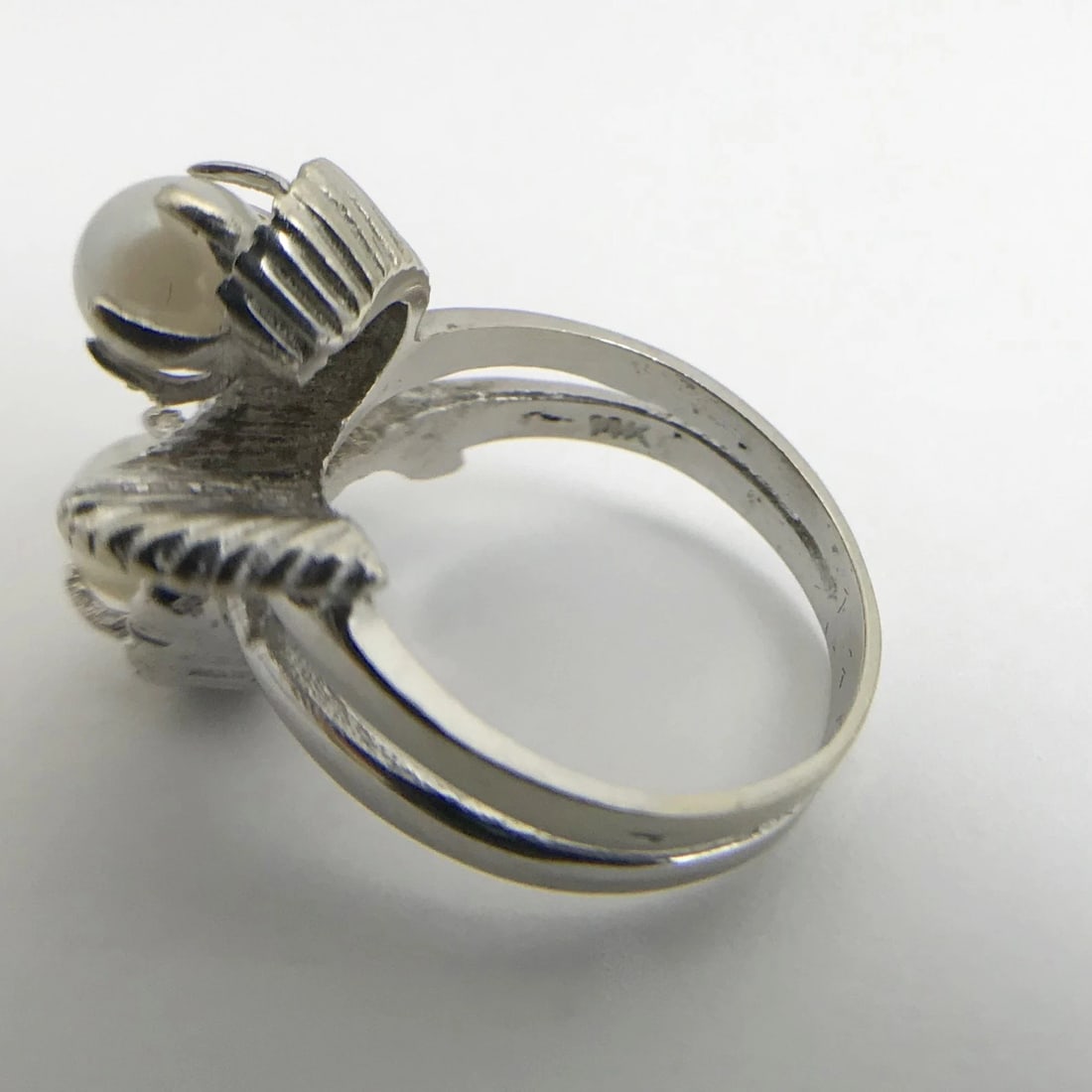 Vintage 1950's Double White Pearl Swirl Cocktail Ring 14K White Gold, 5.72 Grams - 12