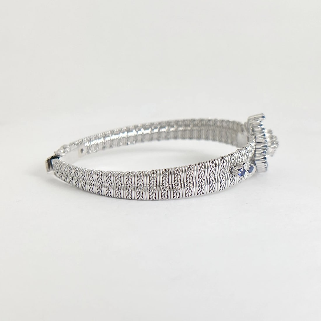 Vintage Blue Sapphire Diamond Geometric Cluster Bracelet 18K White Gold, 32.3 Gr - 7
