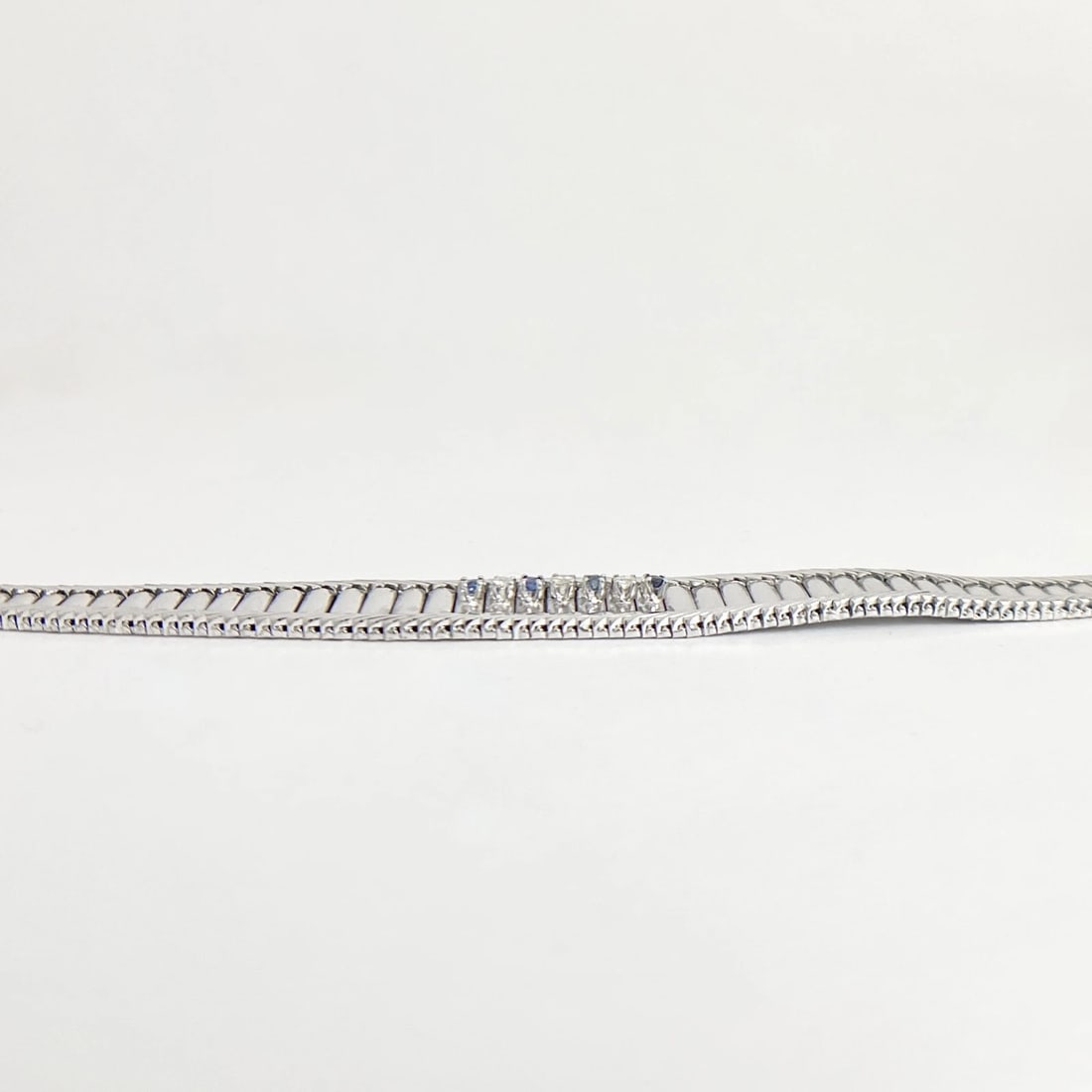 Vintage Blue Sapphire Diamond Wide Flex Bracelet 14K White Gold, 32.22 Grams - 7
