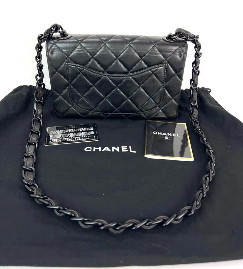 Chanel Vintage Quilted Lambskin Black Resin Chain Small Classic Single Flap - 2