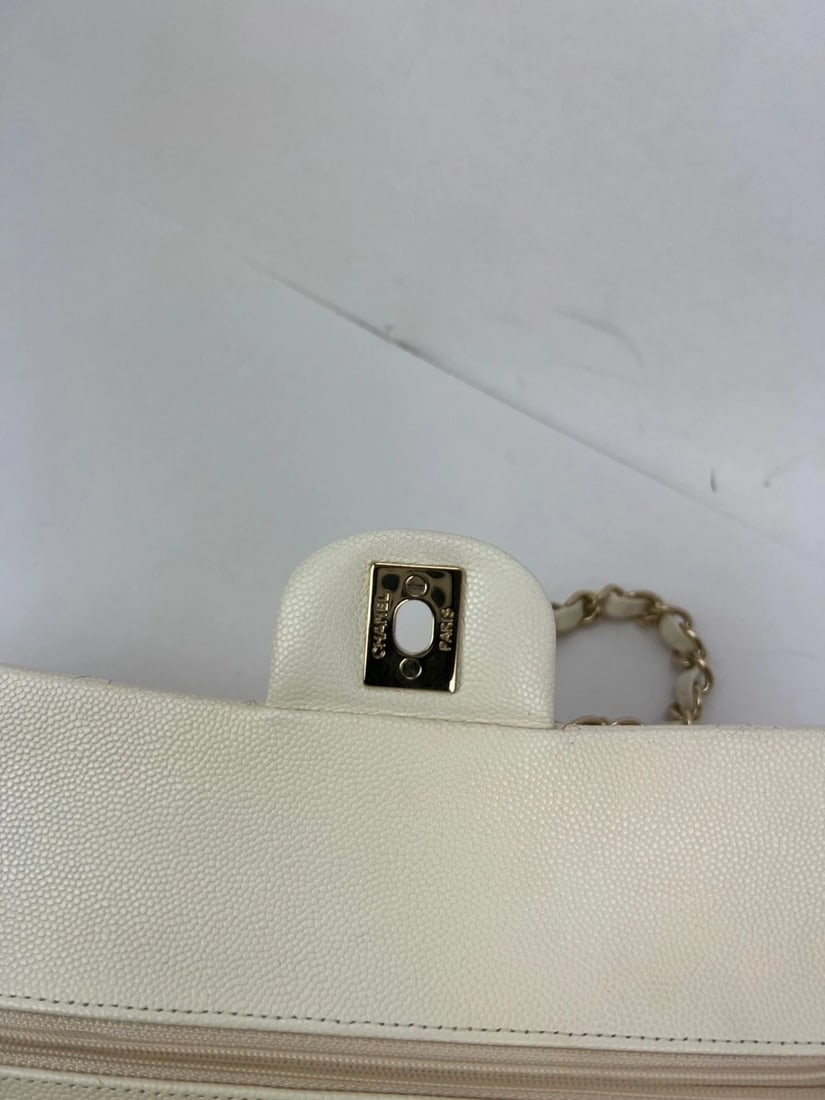 Chanel Caviar Quilted Medium Double Flap White Shoulder Bag - 10
