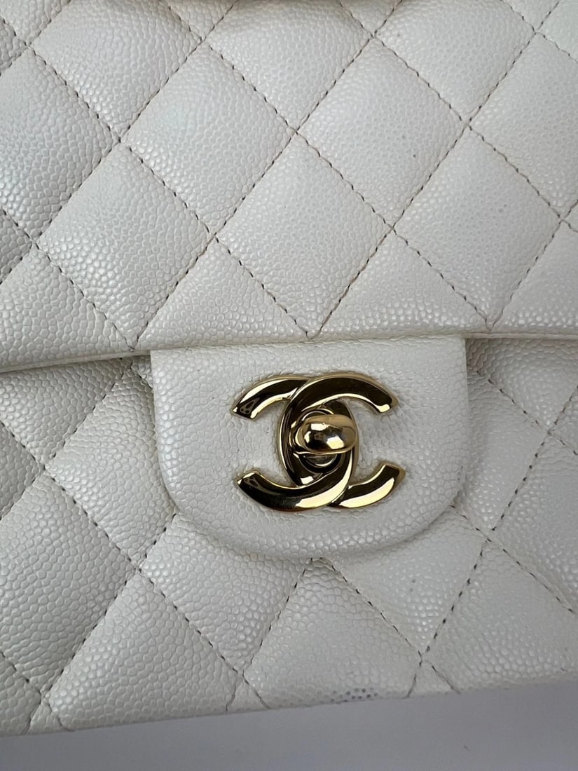 Chanel Caviar Quilted Medium Double Flap White Shoulder Bag - 16