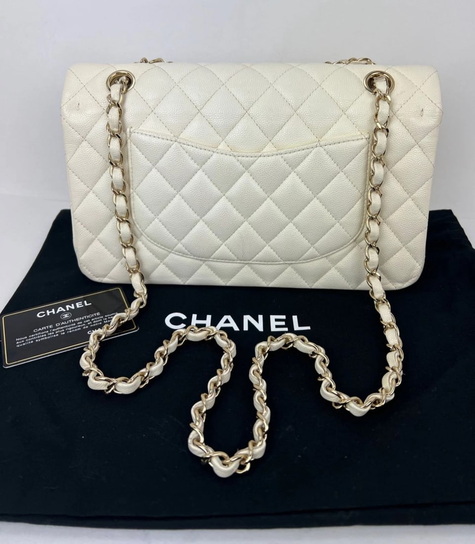 Chanel Caviar Quilted Medium Double Flap White Shoulder Bag - 2