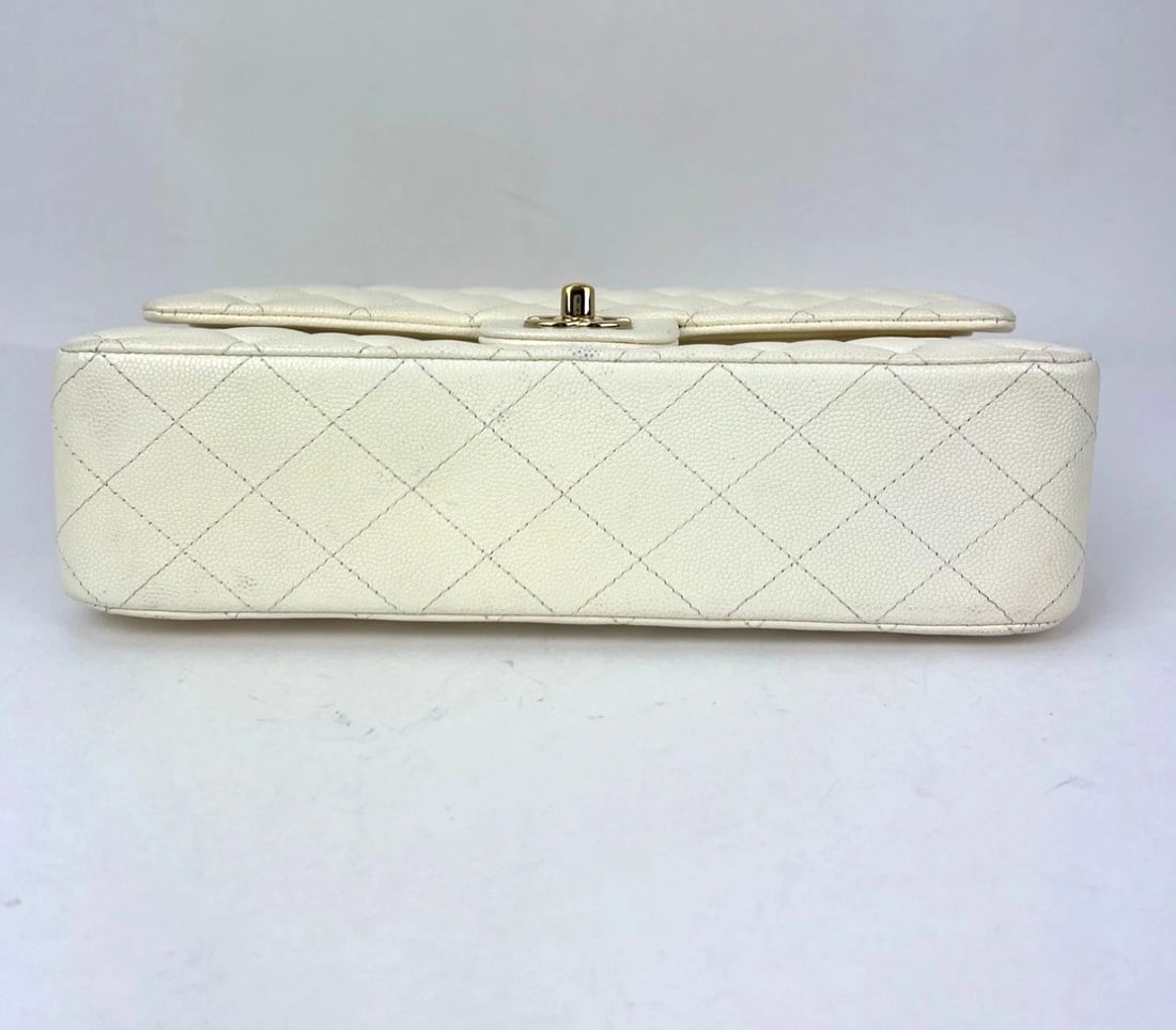 Chanel Caviar Quilted Medium Double Flap White Shoulder Bag - 3